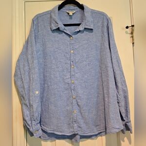 Women's Orvis Size XL performance Linen Long Sleeve Shirt Blue Roll Tab Sleeves
